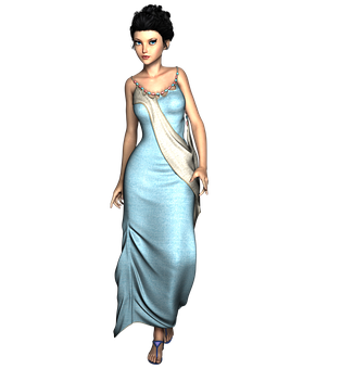 Elegant3 D Rendered Womanin Blue Dress PNG