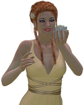 Elegant3 D Woman Holding Gift PNG