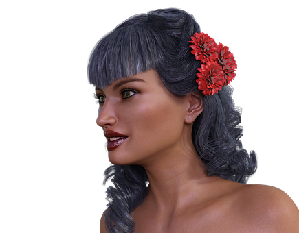 Elegant3 D Woman Profilewith Flower PNG
