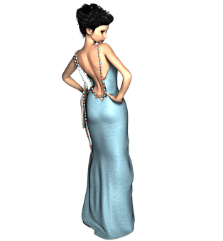 Elegant3 D Womanin Blue Gown PNG