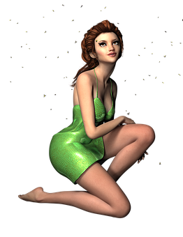 Elegant3 D Womanin Green Dress PNG