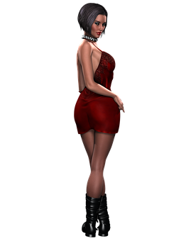 Elegant3 D Womanin Red Dress PNG