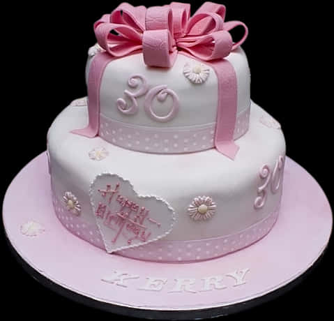 Elegant30th Birthday Cakewith Pink Bow PNG