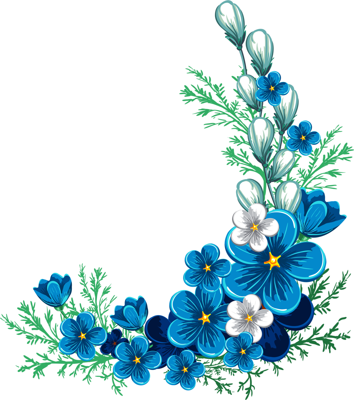 Elegant_ Blue_ Floral_ Border.png PNG
