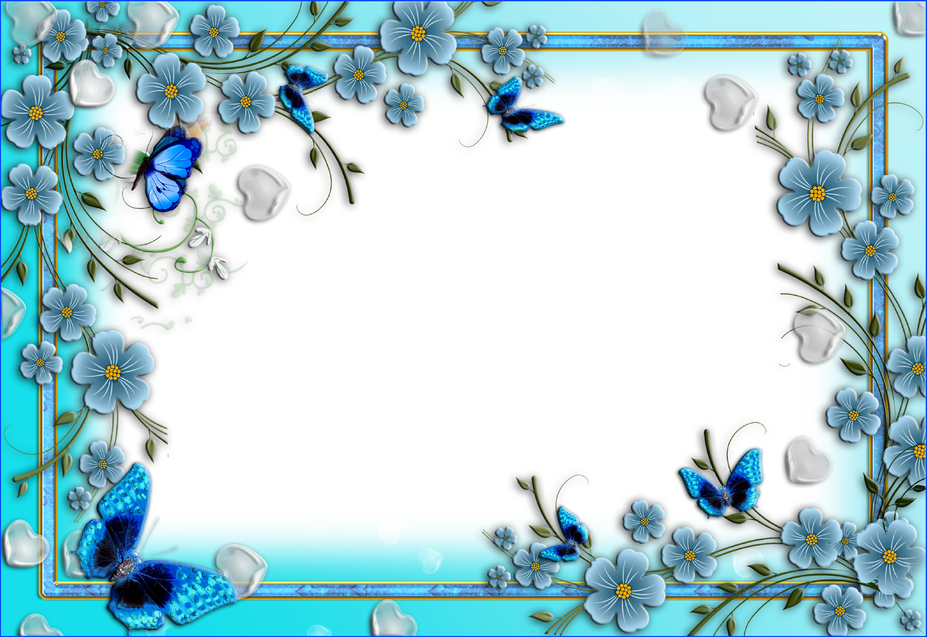 Elegant_ Blue_ Floral_ Butterfly_ Border PNG