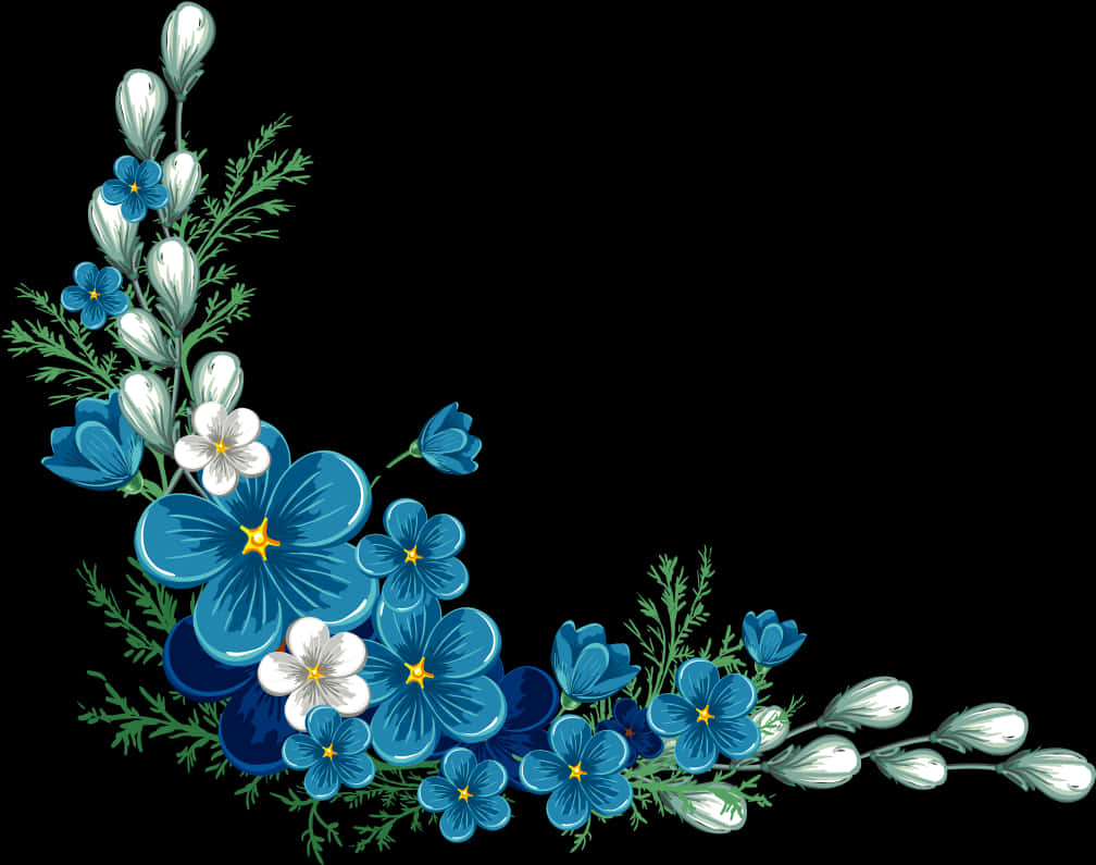 Elegant_ Blue_ Floral_ Corner_ Design PNG