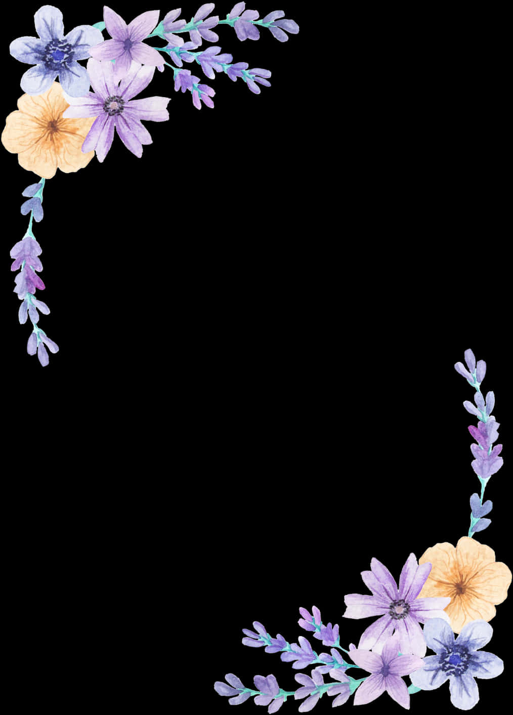 Elegant_ Blue_ Flowers_ Border PNG