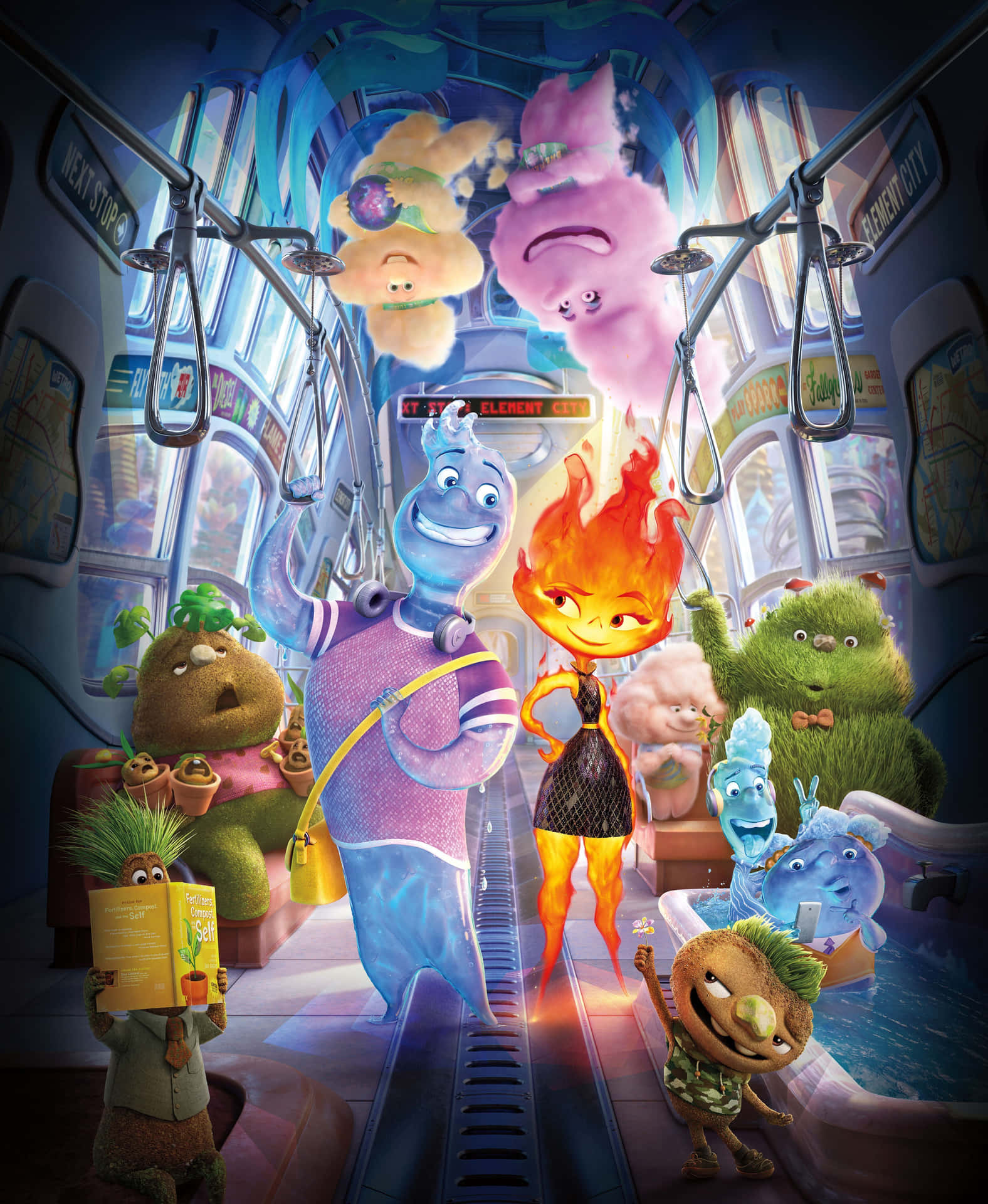 Elemental Animated Characters On Bus Wallpaper