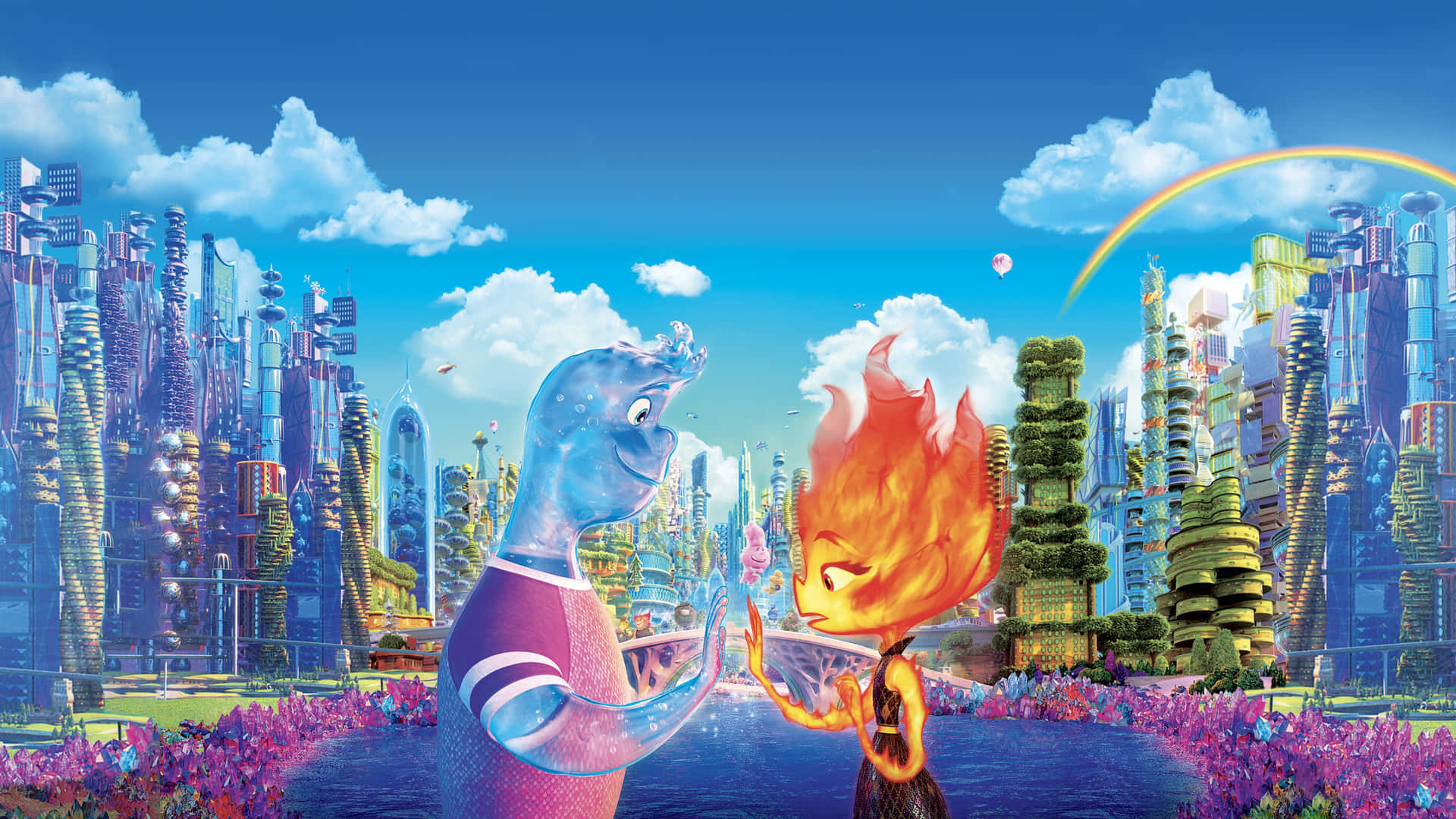 Elemental Animated Characters Waterand Fire Wallpaper