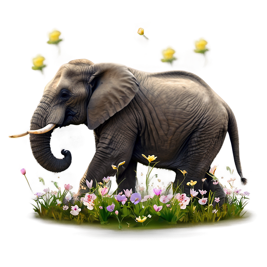 Elephant In Field Of Flowers Png Tvu PNG