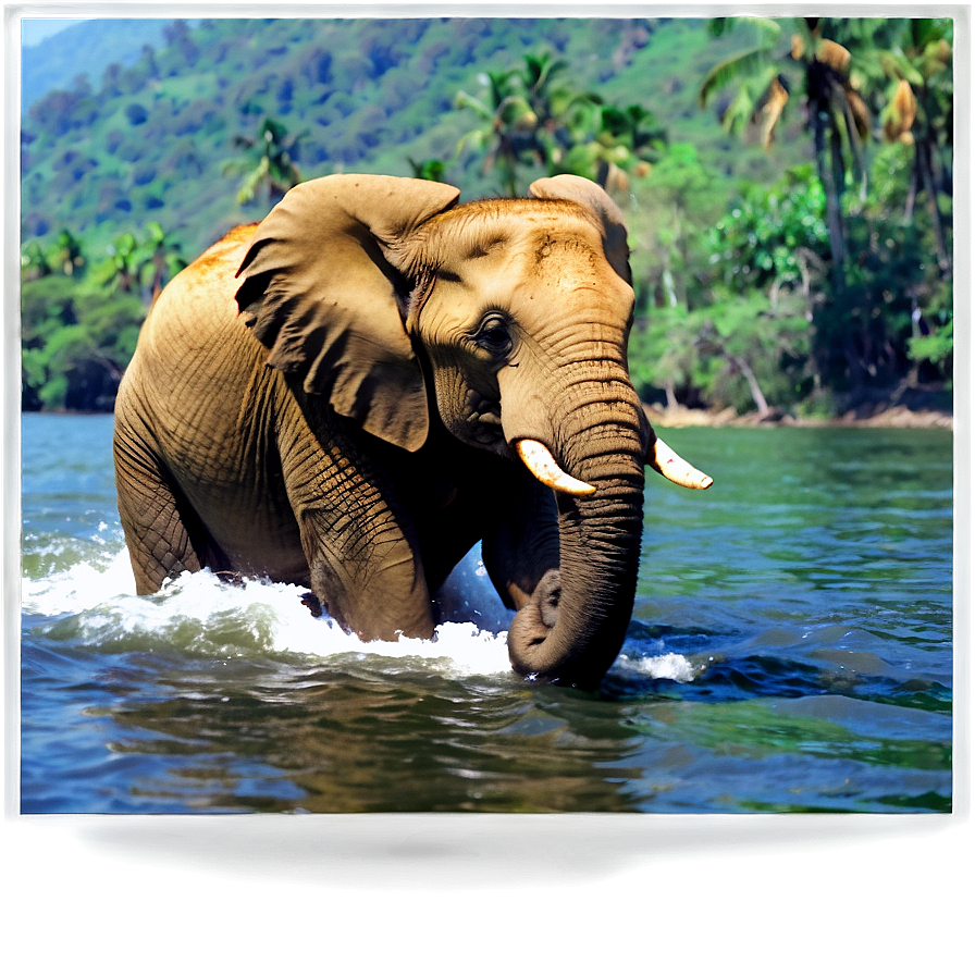 Elephant In River Crossing Png Kcr3 PNG