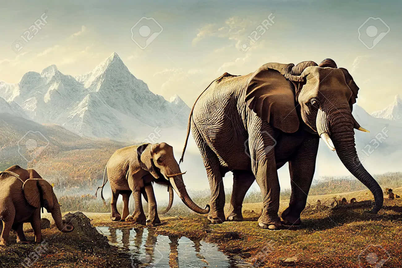 Teknologi og Natur mødes i Elefant Laptop Papir Wallpaper