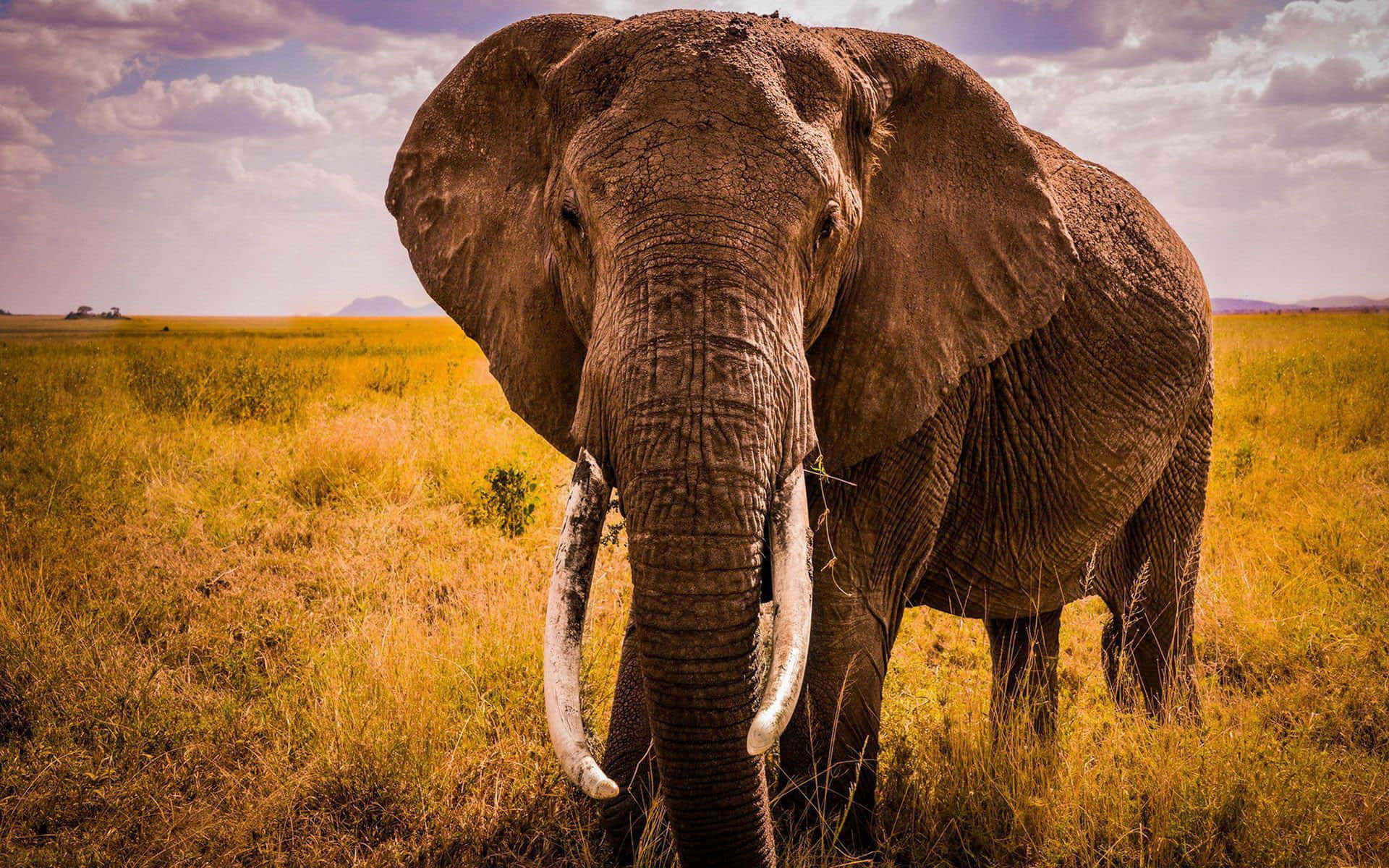 Majestætiskafrikansk Elefant Siddende På En Sten I Naturen.