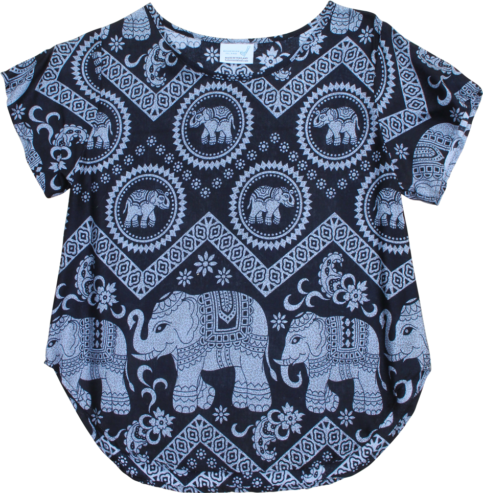 Elephant Print Bohemian Top PNG