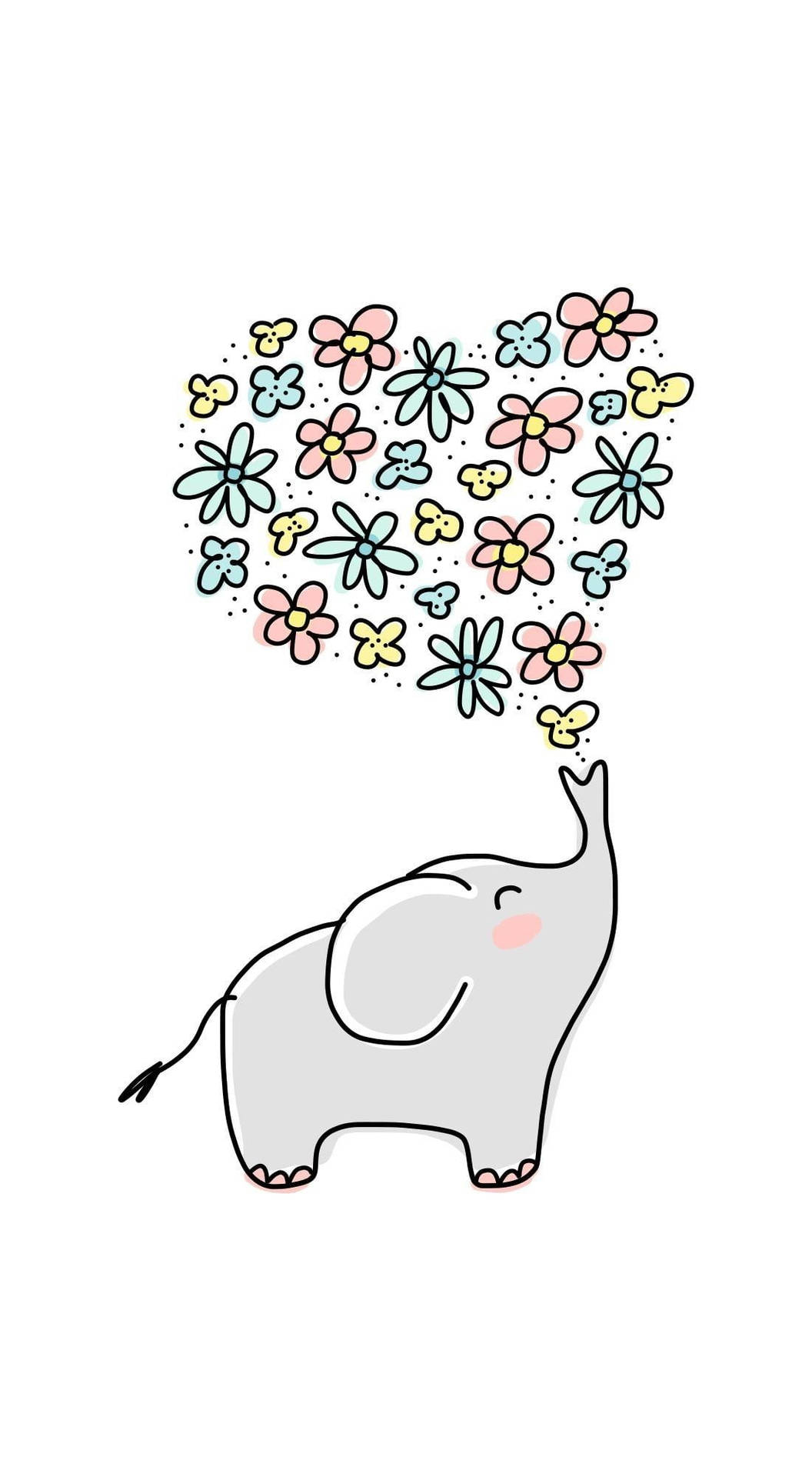 Elephant Spraying Flowers Aesthetic Sketches Wallpaper