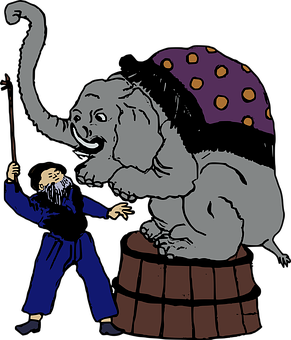 Elephantand Trainer Cartoon PNG