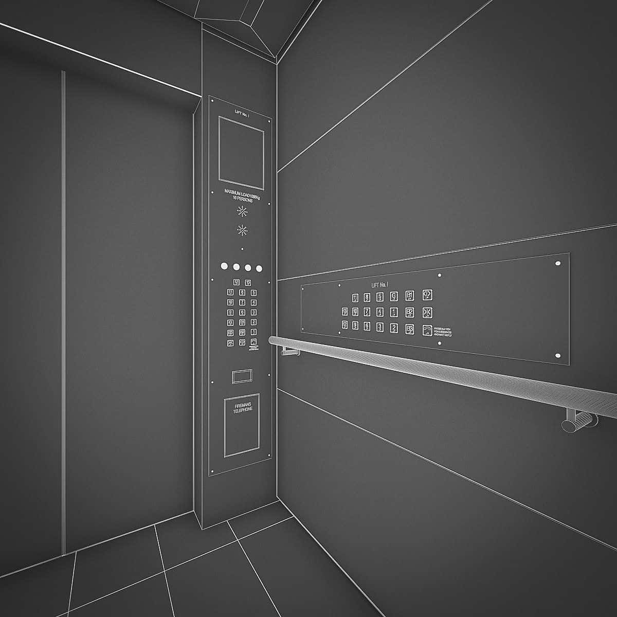 A 3d Model Of An Elevator With A Door