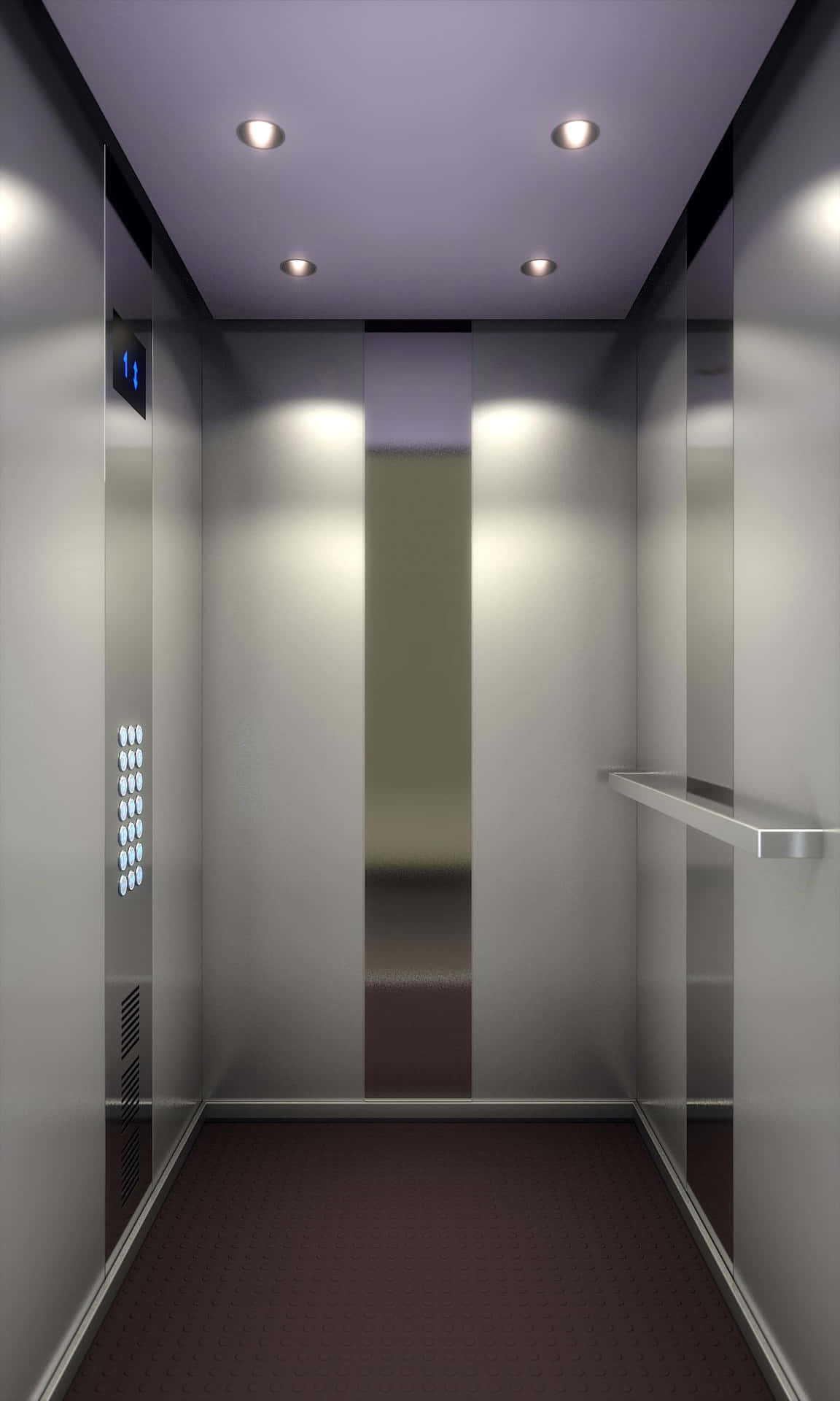 A Modern Elevator With A Purple Floor