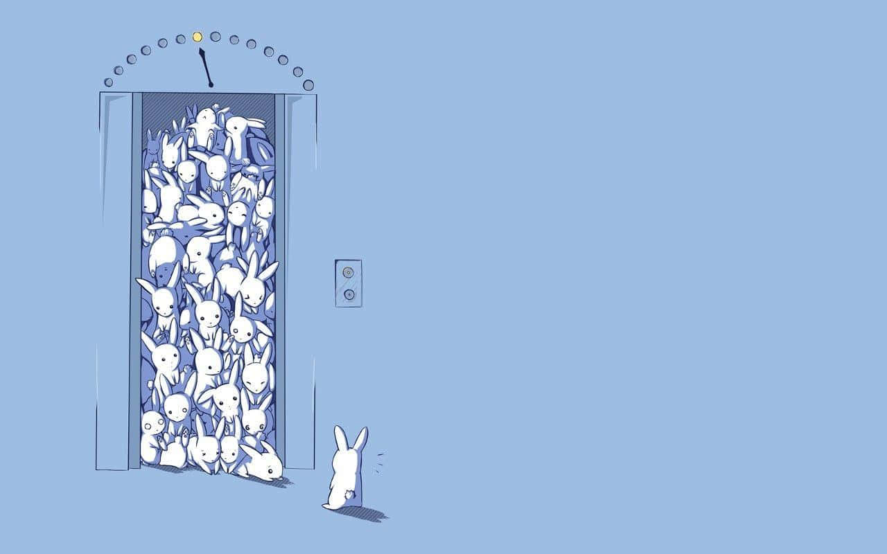 A Cartoon Of A Rabbit In An Elevator