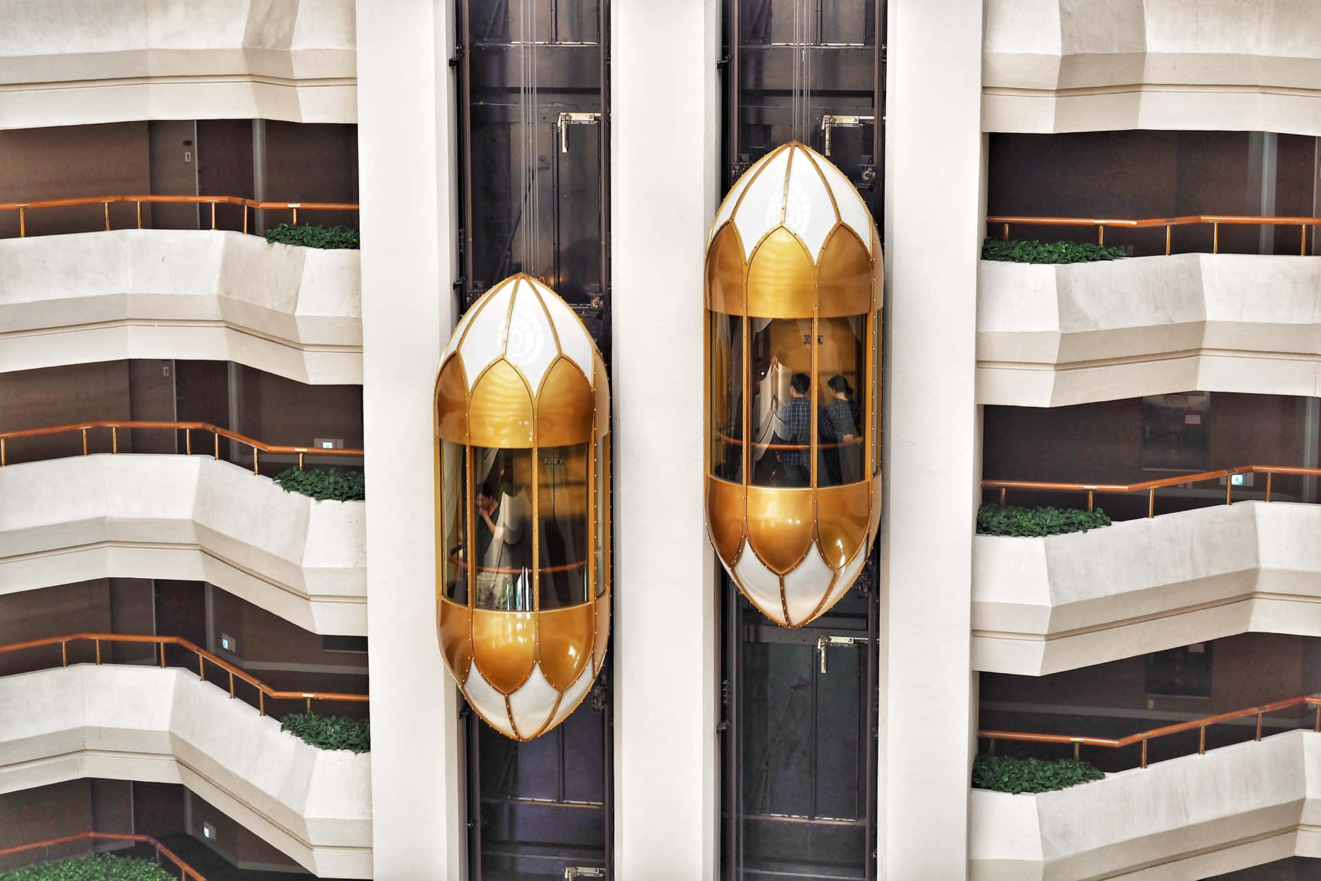Modern glass elevator allowing for panoramic view