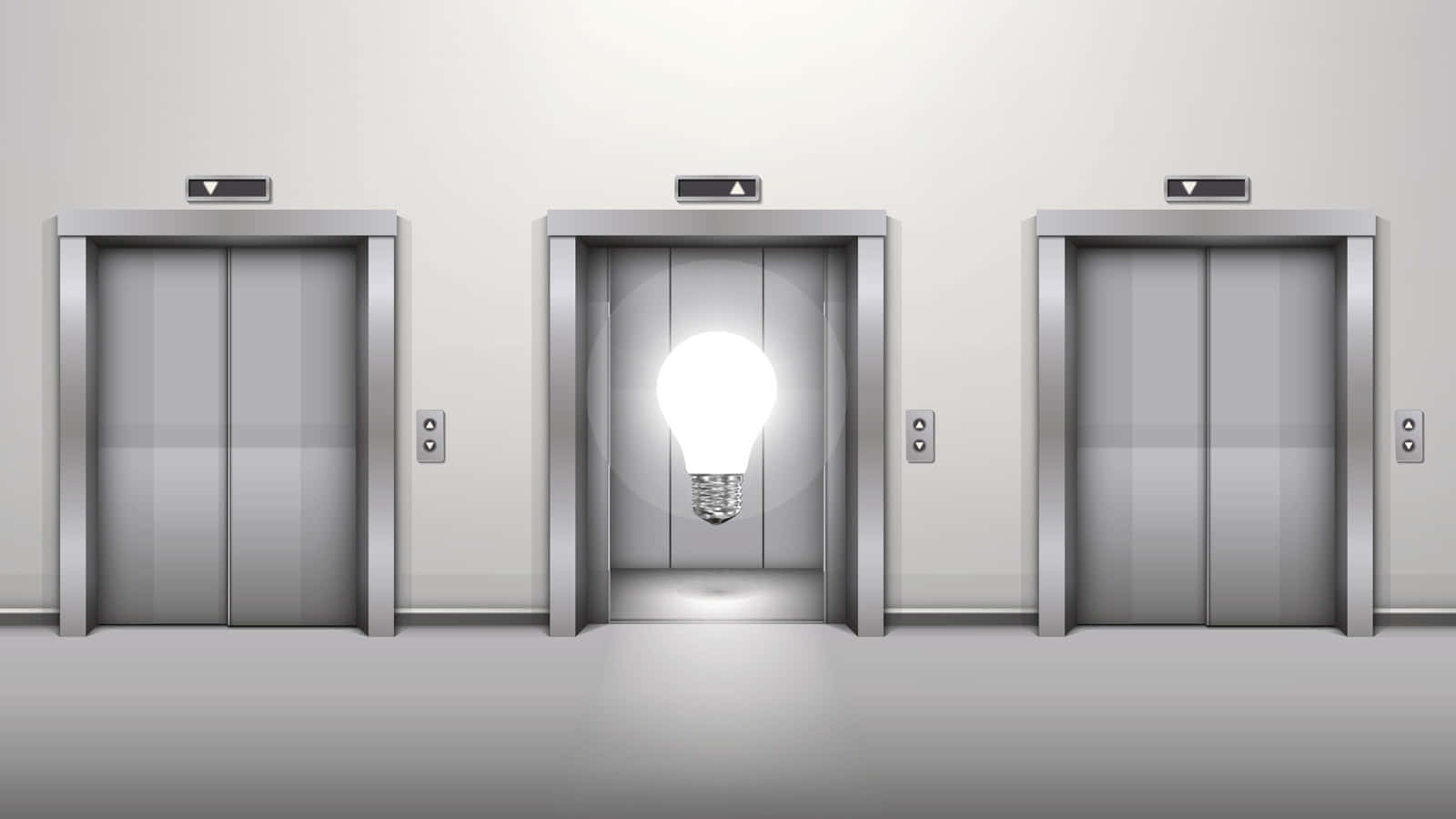 Three Elevators With Light Bulbs In Them