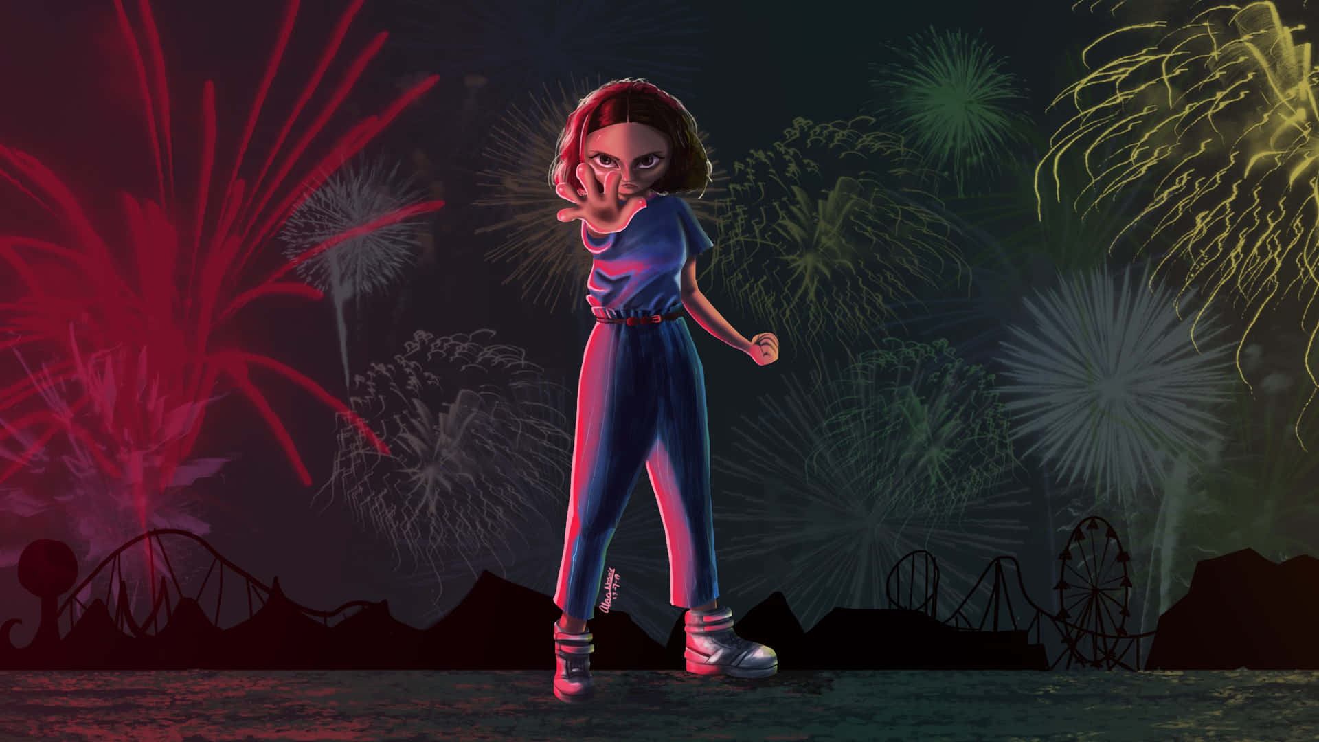 Millie Bobby Brown as the Courageous Heroine, Eleven from Stranger Things Wallpaper