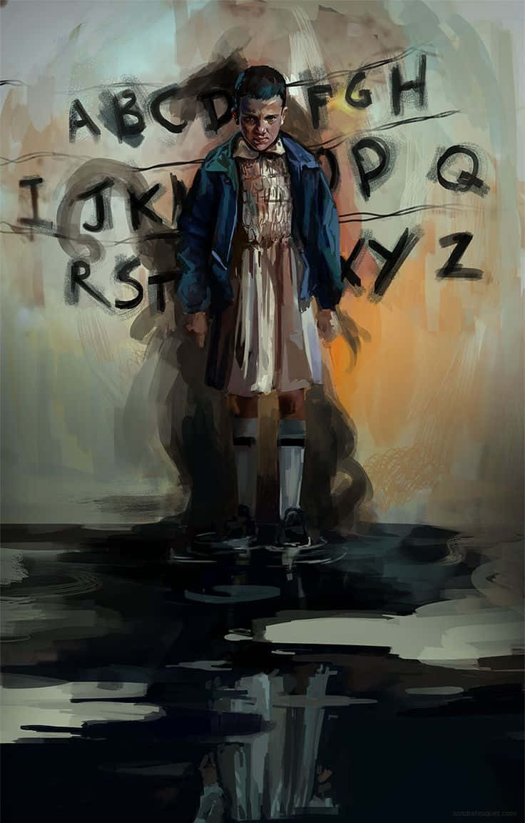 Stranger Things - A Girl Standing In Front Of Letters Wallpaper
