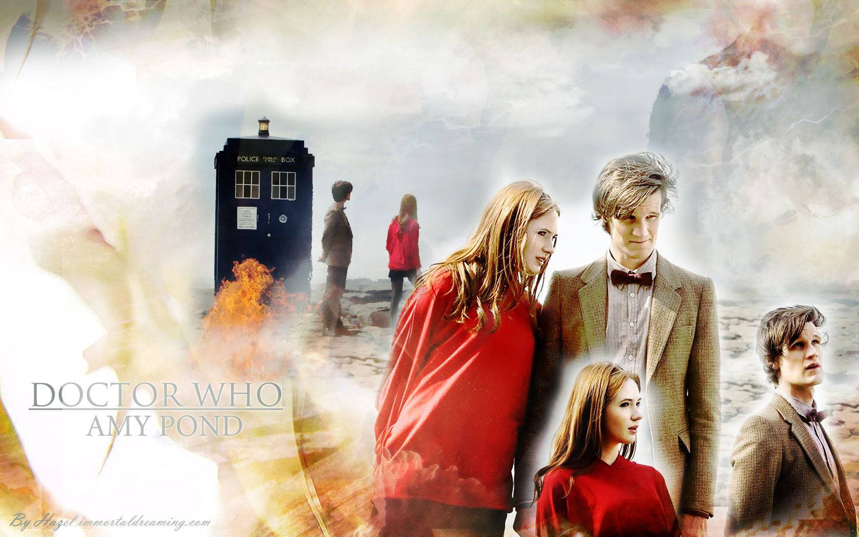 The Eleventh Doctor and Amy Pond of Doctor Who in the TARDIS Wallpaper