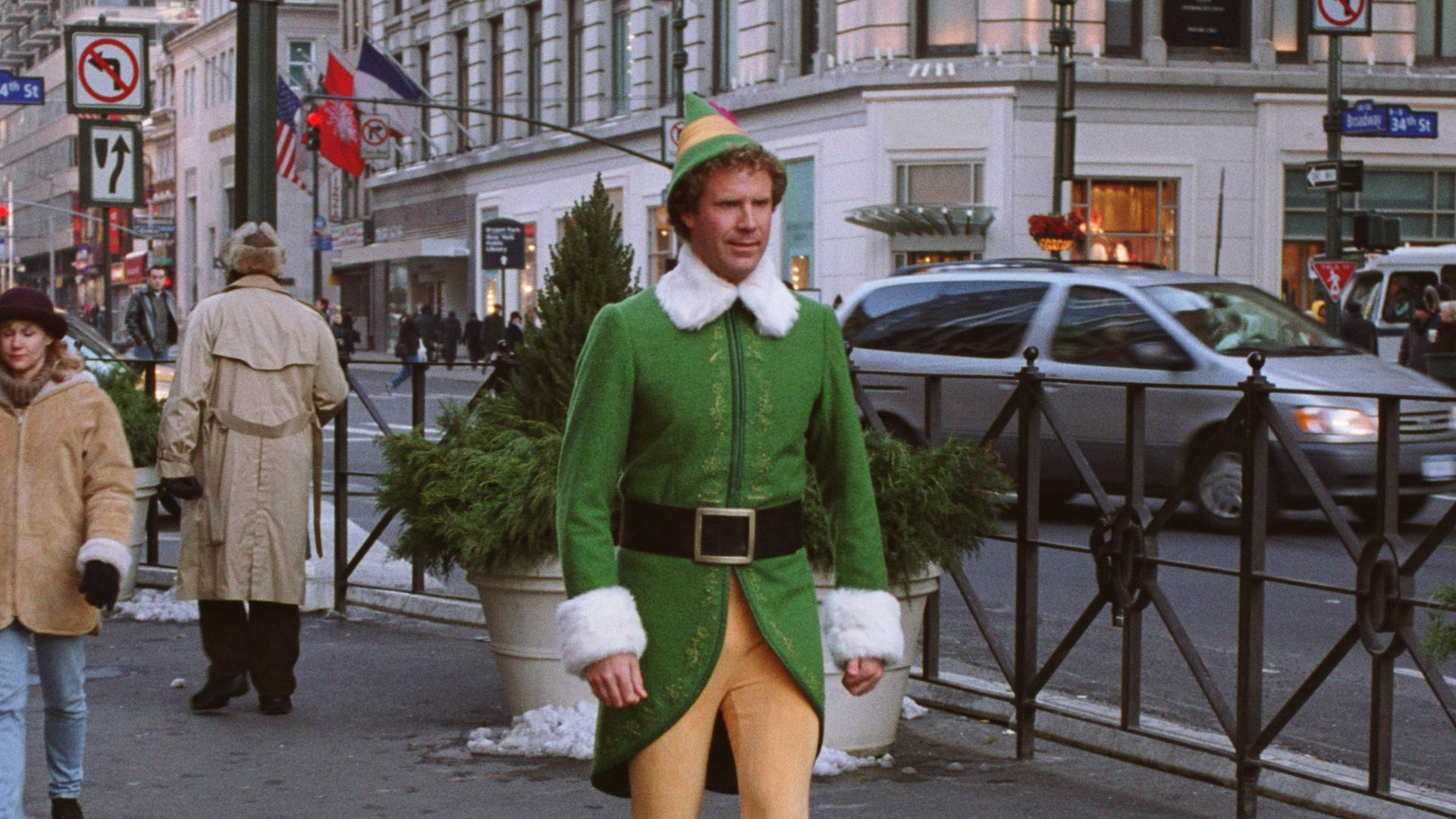 Elf Movie Lost In New York Wallpaper