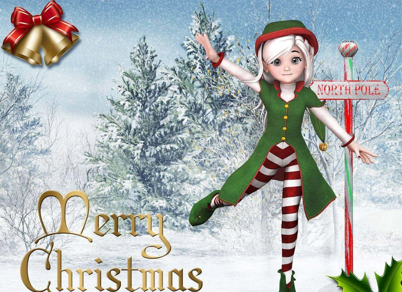 A Cartoon Elf Is Standing On A Snowy Street