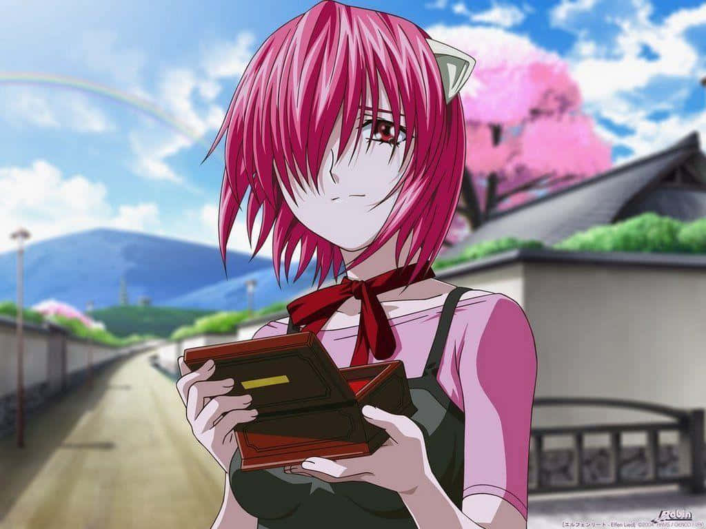 A Girl With Pink Hair Holding A Box