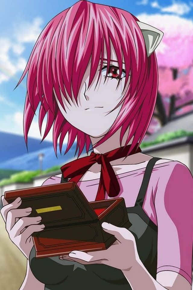 A Girl With Pink Hair Holding A Box