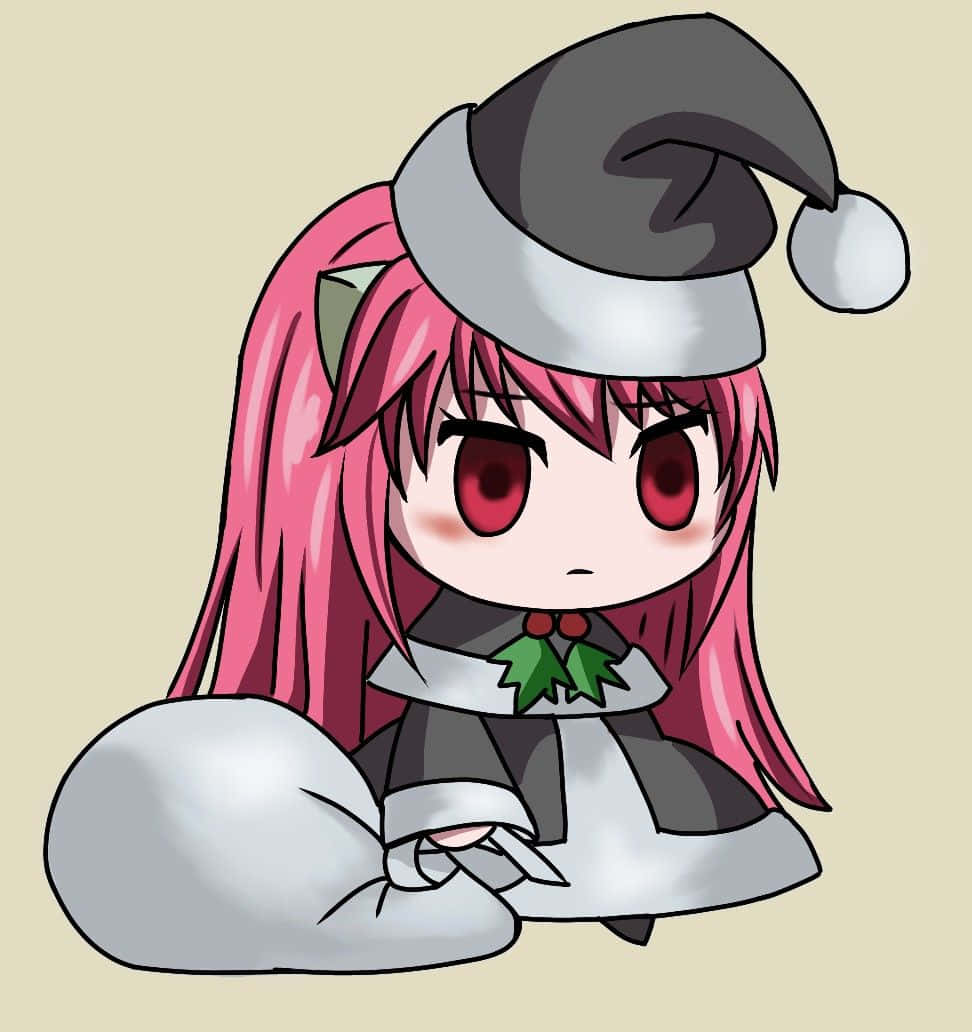 A Girl With Pink Hair And A Santa Hat