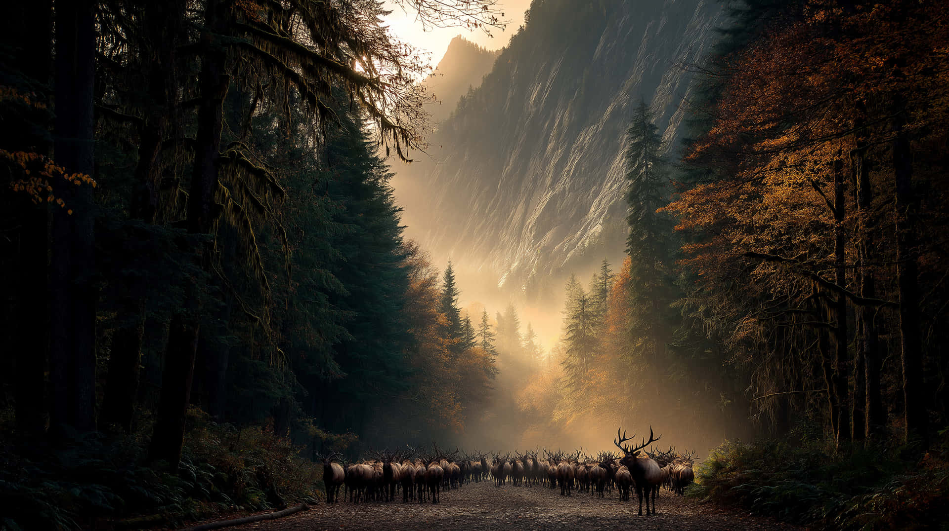 Elks In Fog Wallpaper