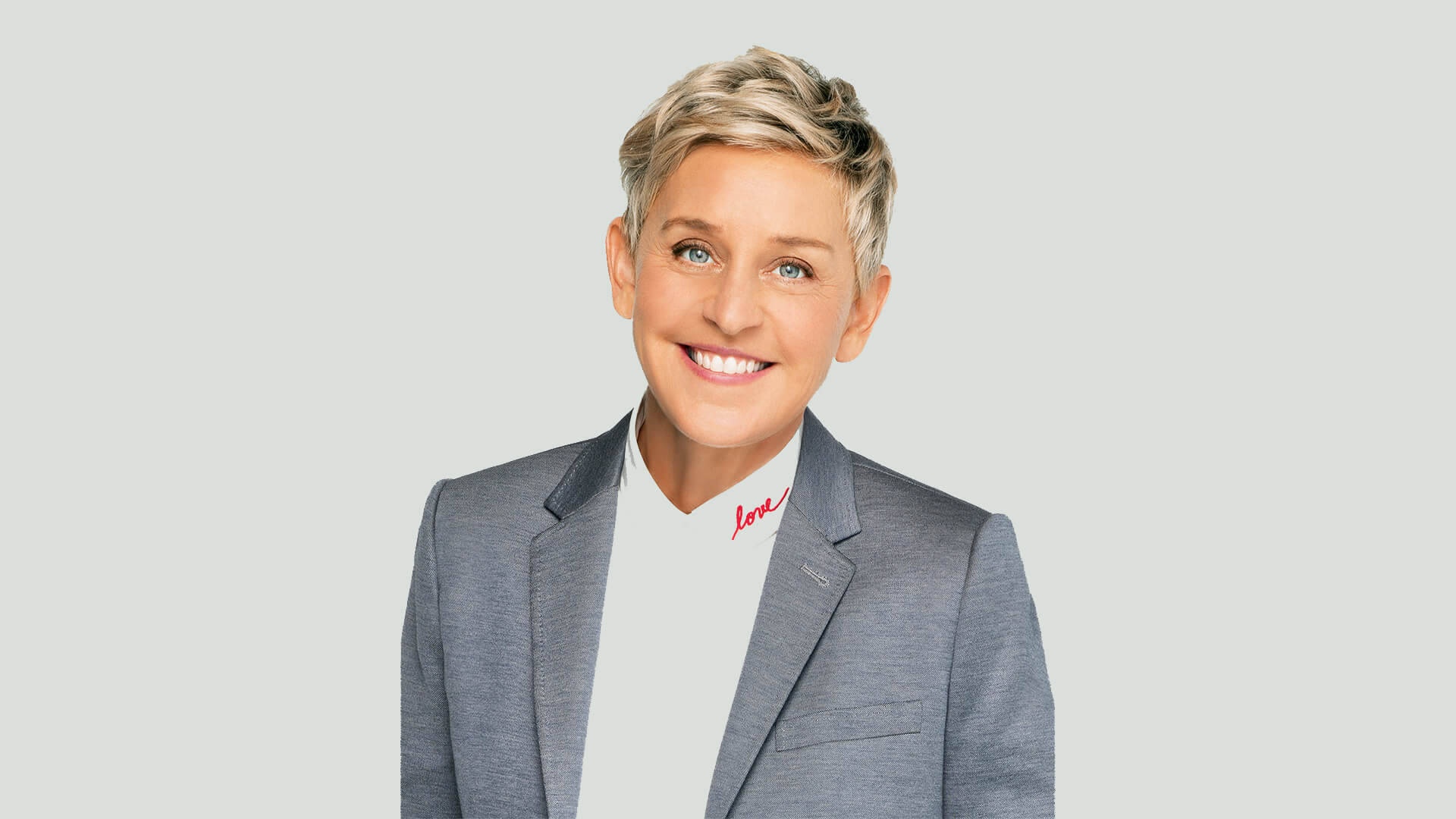 Ellen Degeneres Light Grey Suit Background