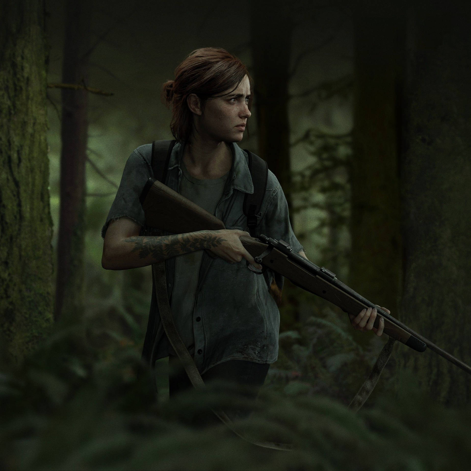 Ellie hunts to survive in the apocalyptic world of The Last Of Us Wallpaper