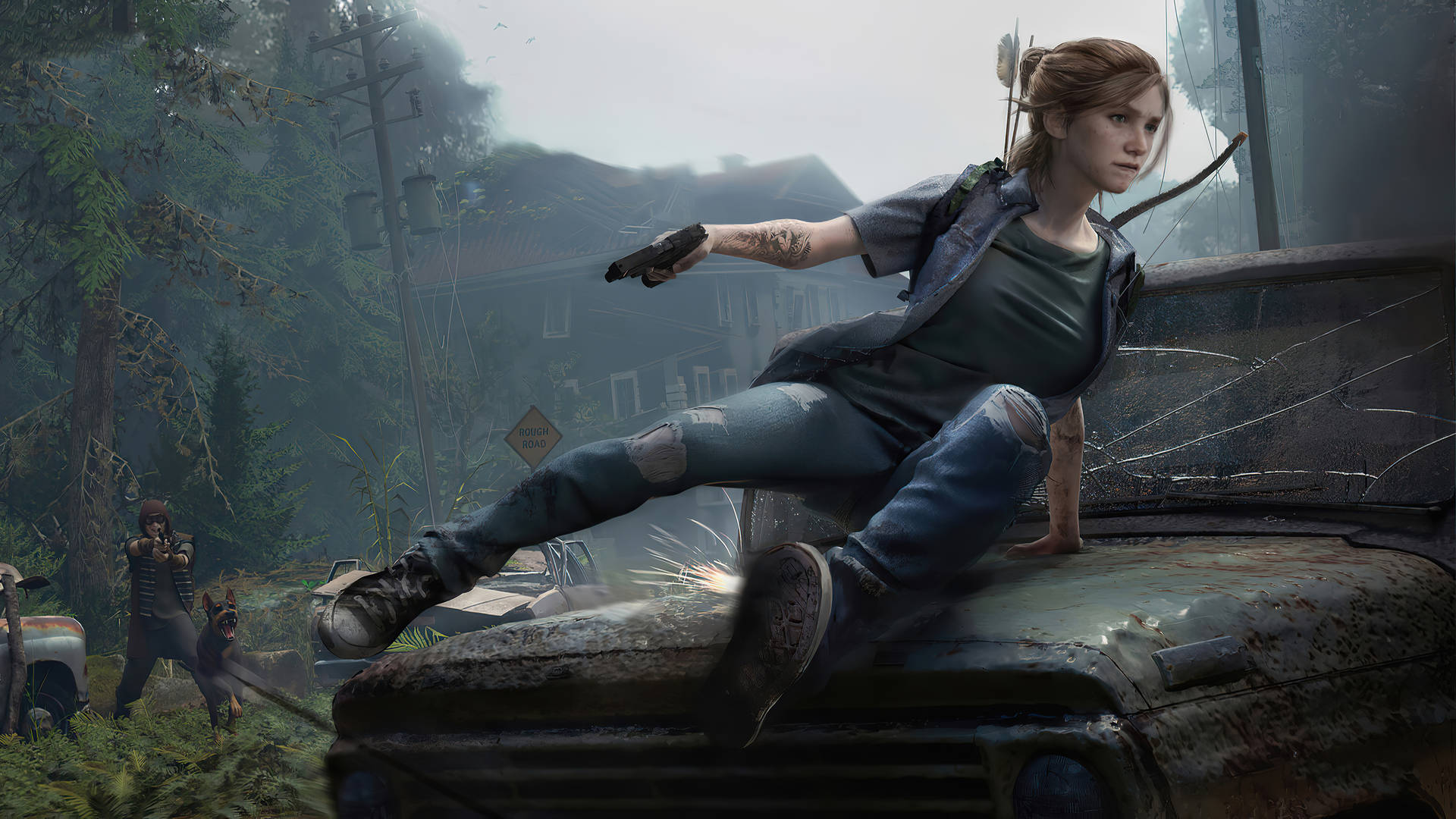 Ellie On Car Hood In The Last Of Us 4K Wallpaper