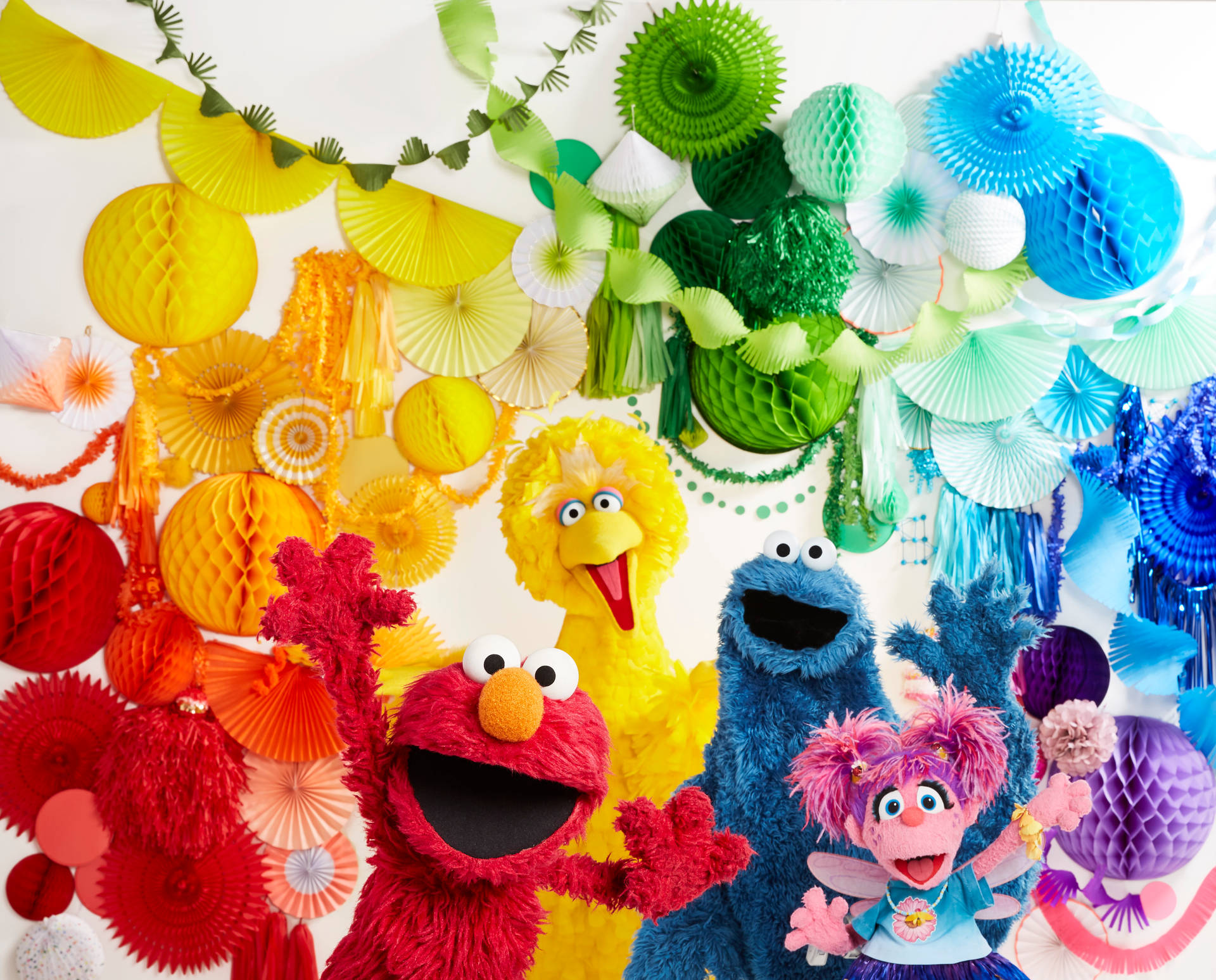 Elmo And Friends With Colorful Lanterns Background