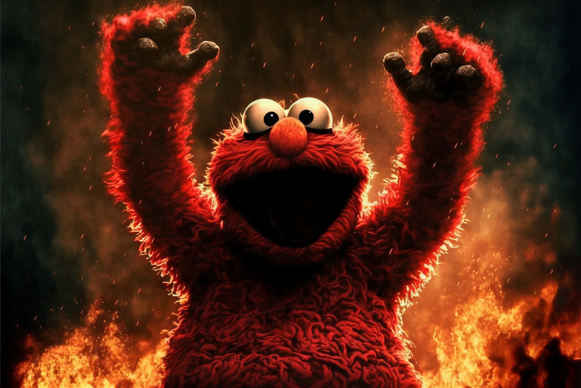 Elmo,el Adorable Títere Rojo, Sonriendo Contra Un Telón De Fondo Colorido.