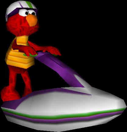 Elmo Riding Hovercraft3 D Render PNG