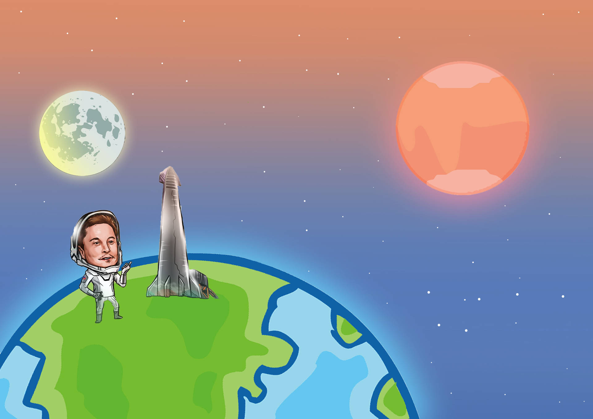 Elon Musk SpaceX Universe Cartoon Wallpaper