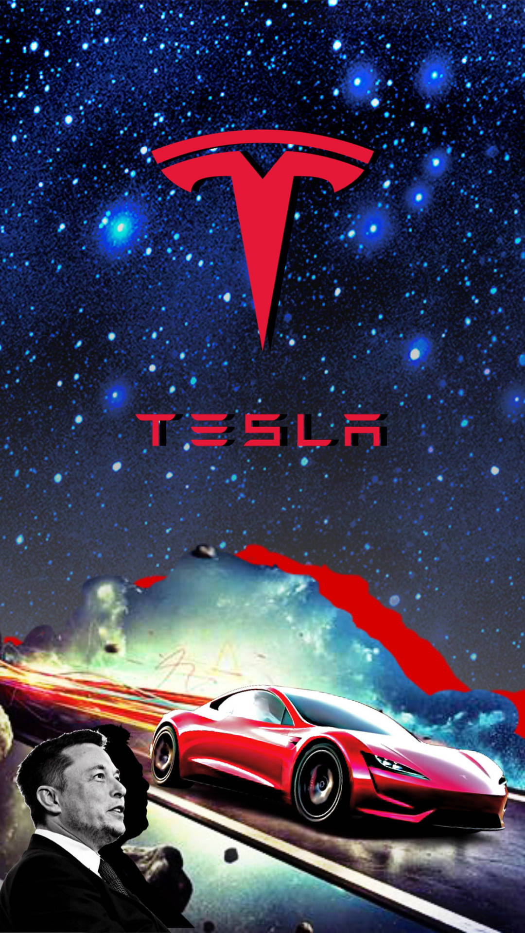 Elon Musk Tesla Car Fan Art Wallpaper