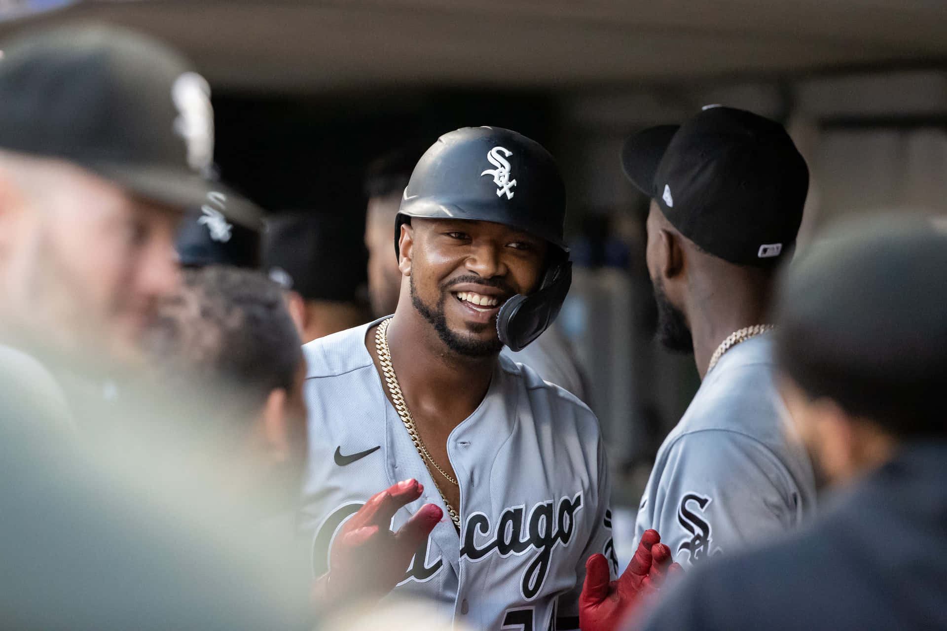 Eloy Jimenez Smilingin Dugout Wallpaper