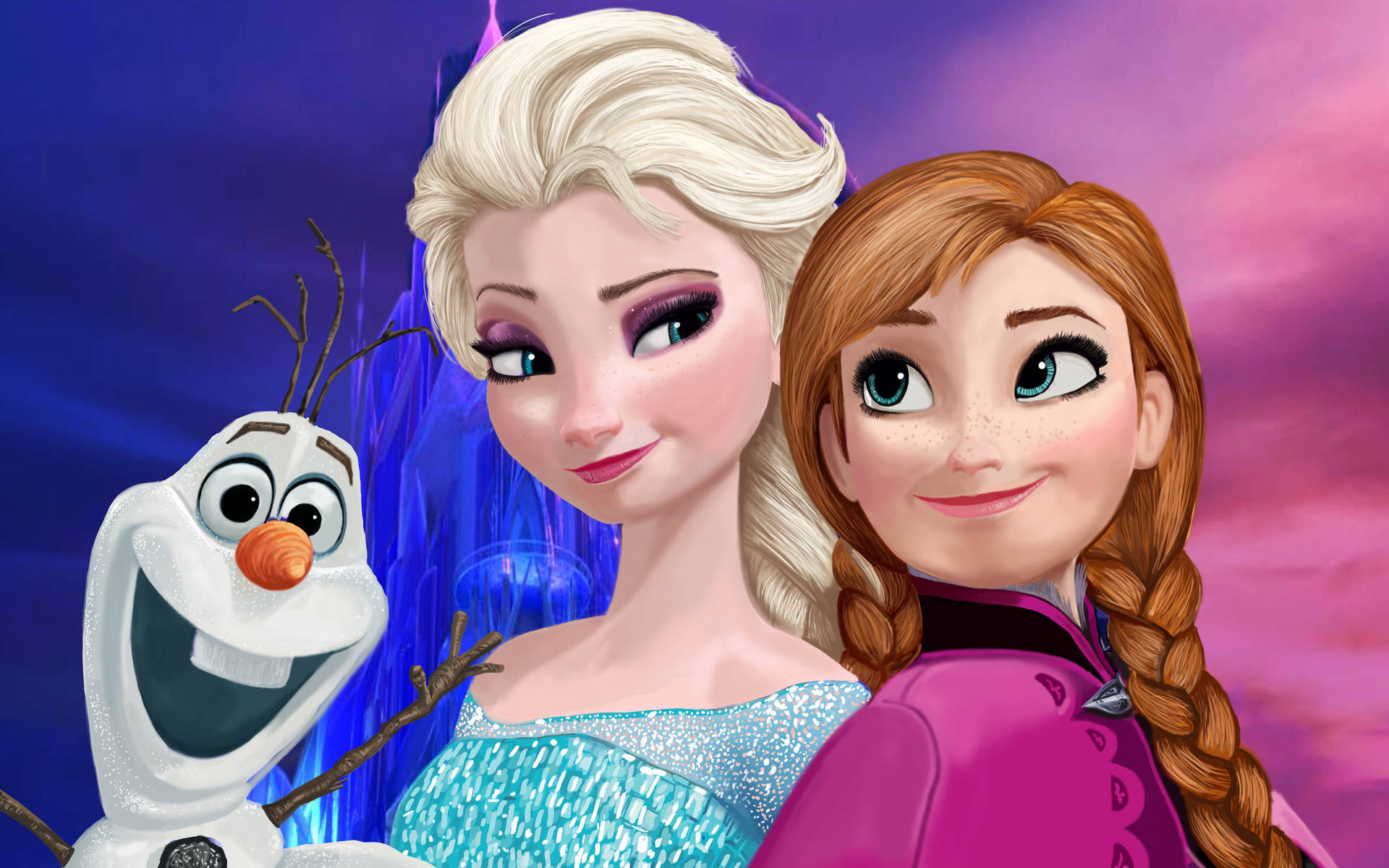 Elsa And Anna Blue Pink Wallpaper