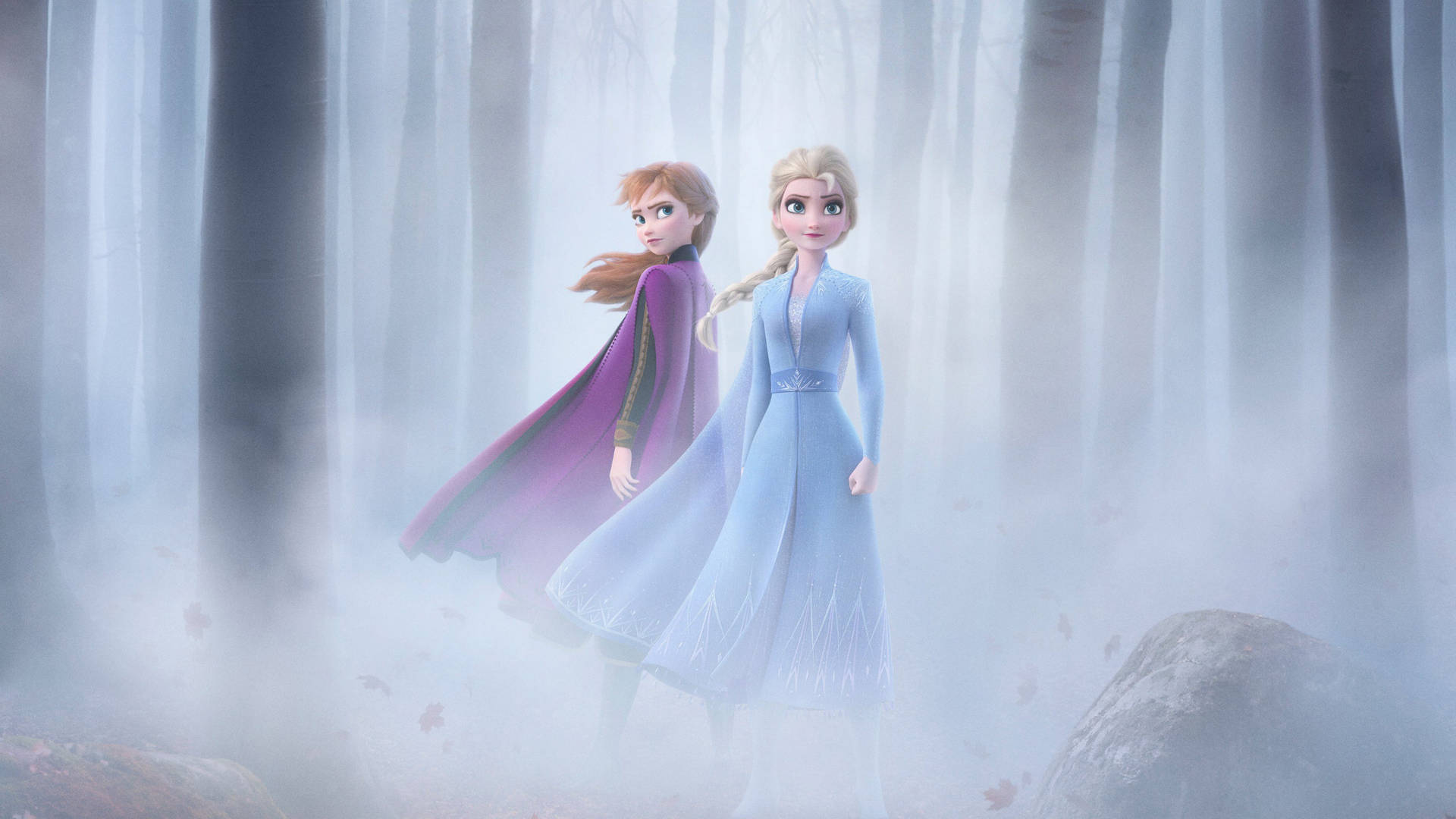 Elsa And Anna Foggy Forest Wallpaper
