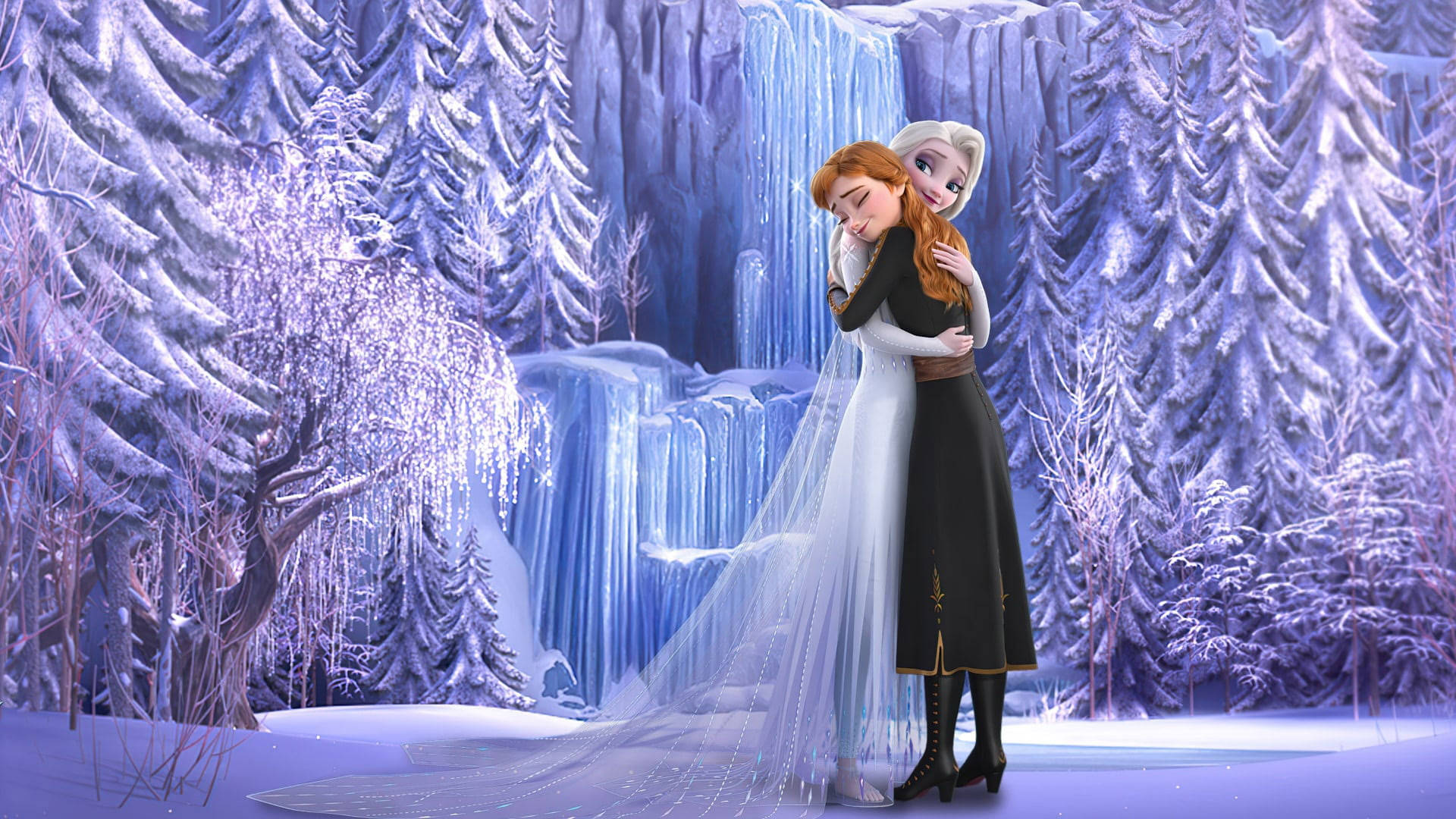 Elsa And Anna Frozen Waterfall Wallpaper