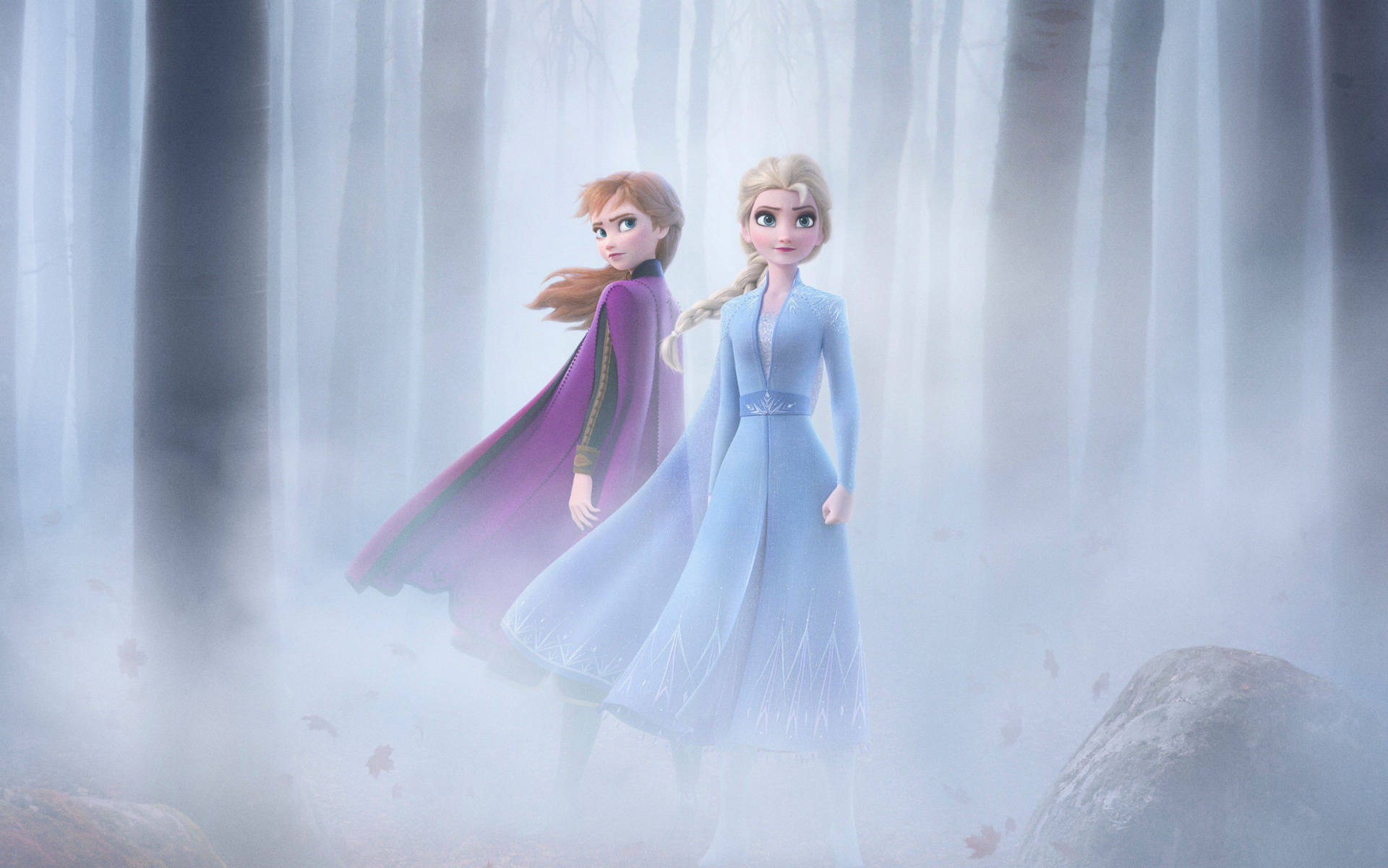 Elsa og Anna i skoven Frozen 2 Wallpaper