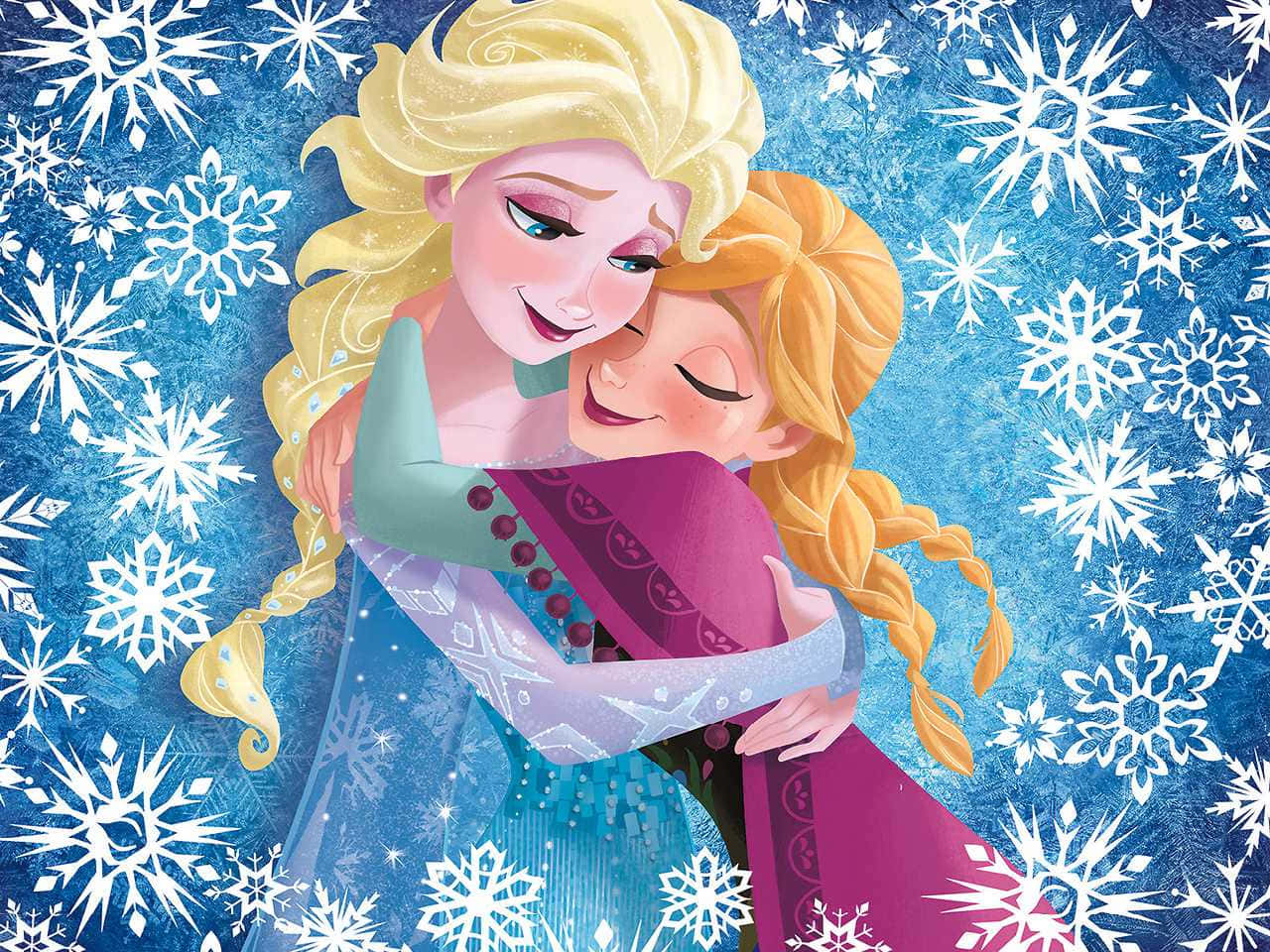 Sisters united, Elsa and Anna come together to brave the winter chill.
