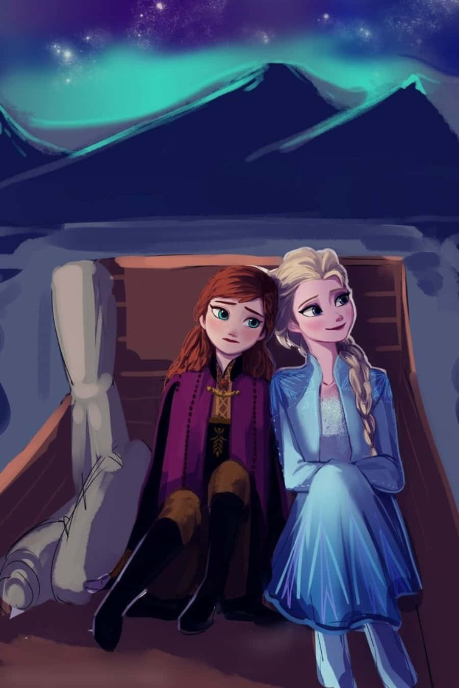 Zweigefrorene Prinzessinnen Sitzen Auf Einem Boot.