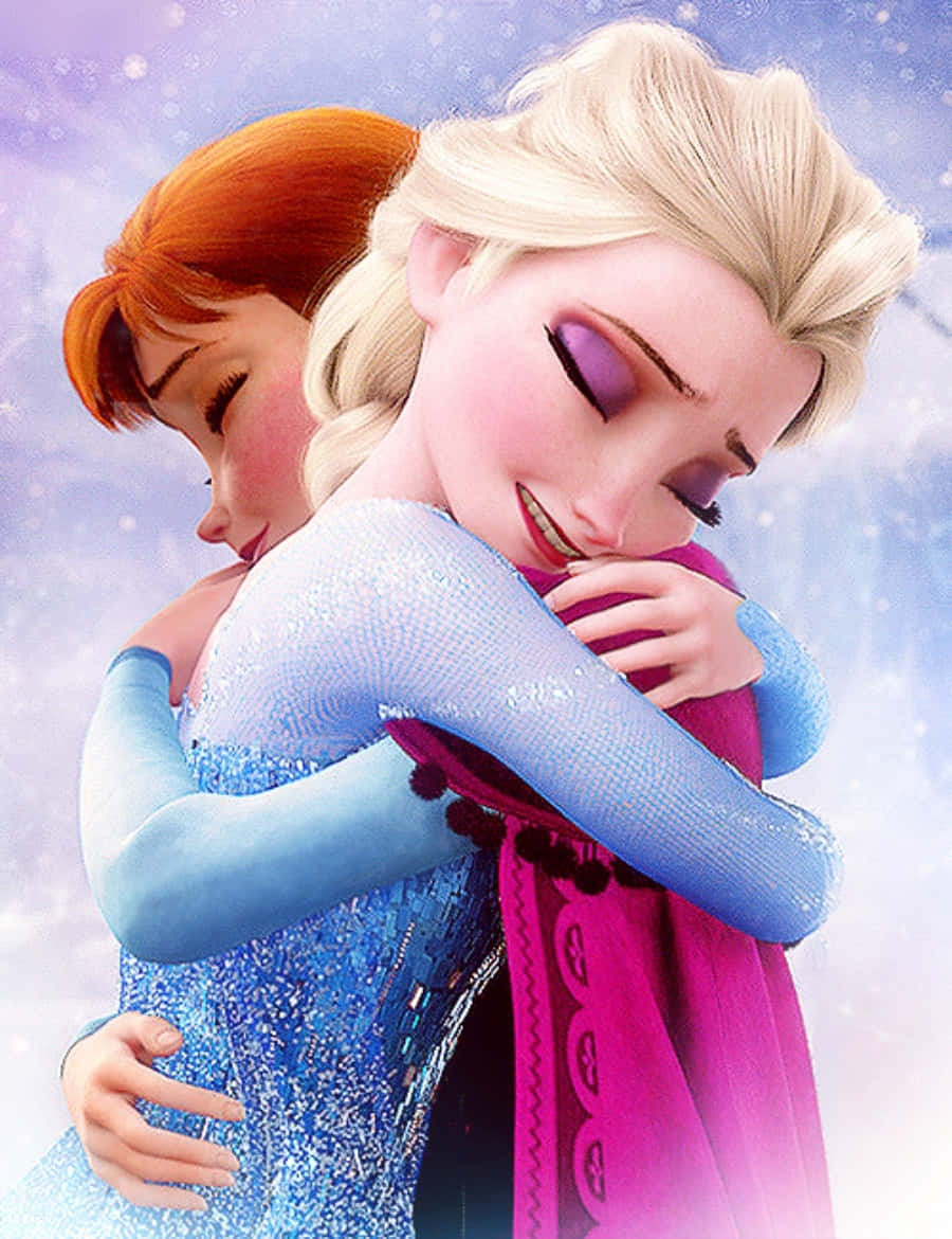 Two Frozen Princesses Hugging Each Other